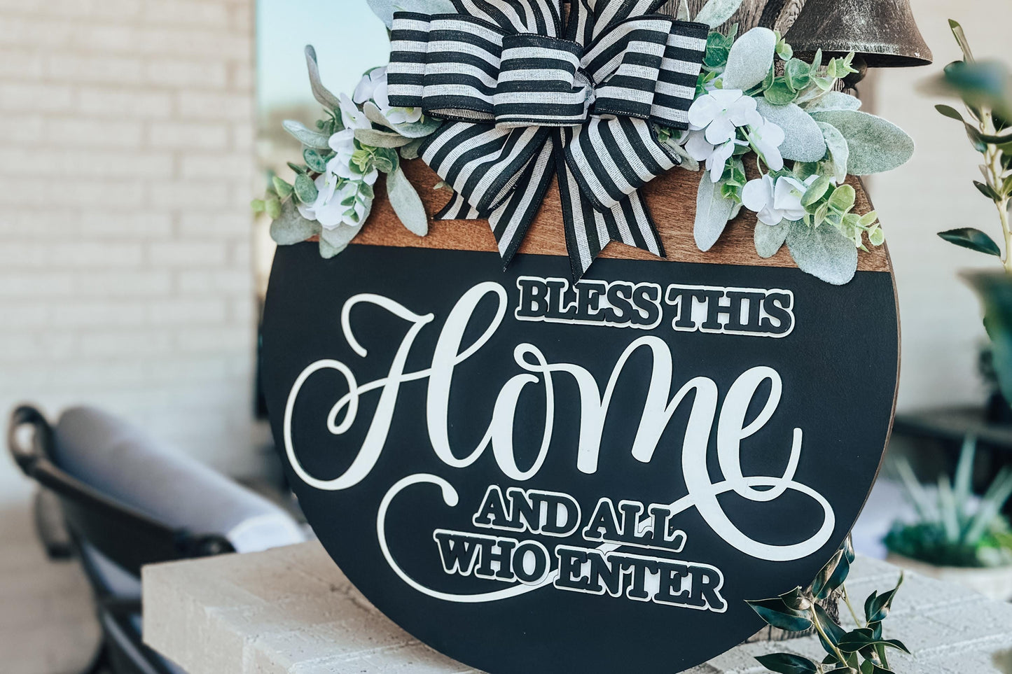 Bless This Home Laser Cut File - Round Door Hanger SVG - Farmhouse Welcome Sign for Glowforge, Xtool, and OMTech Laser Cut File | Door Decor