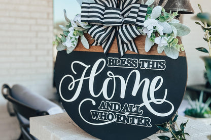 Bless This Home Laser Cut File - Round Door Hanger SVG - Farmhouse Welcome Sign for Glowforge, Xtool, and OMTech Laser Cut File | Door Decor