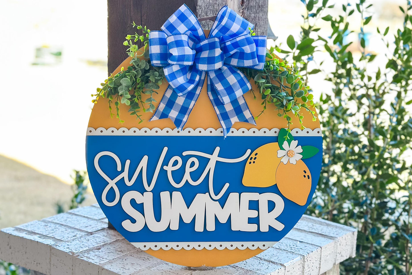 Sweet Summer Door Hanger SVG, Round Laser Cut File for Glowforge, Farmhouse Welcome Sign, Customizable Summer Design