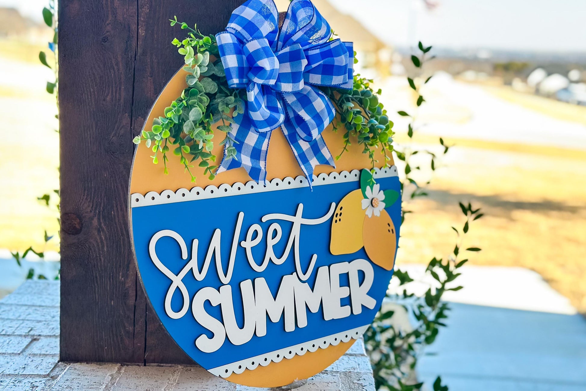 Sweet Summer Door Hanger SVG, Round Laser Cut File for Glowforge, Farmhouse Welcome Sign, Customizable Summer Design