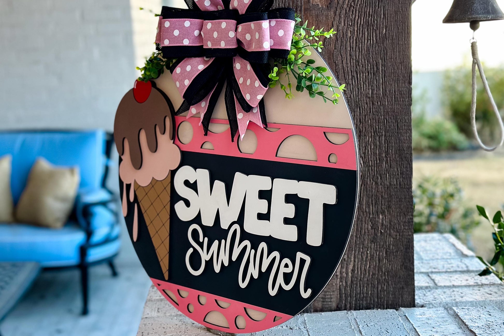 Sweet Summer Ice Cream Door Hanger SVG, Round Laser Cut File for Glowforge, Customizable Summer Sign, Farmhouse Wall Decor