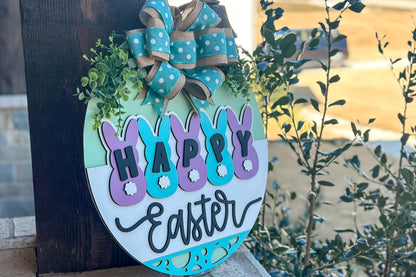 Happy Easter Bunny Door Hanger SVG, Round Laser Cut File for Glowforge, Customizable Easter Sign, Farmhouse Spring Decor