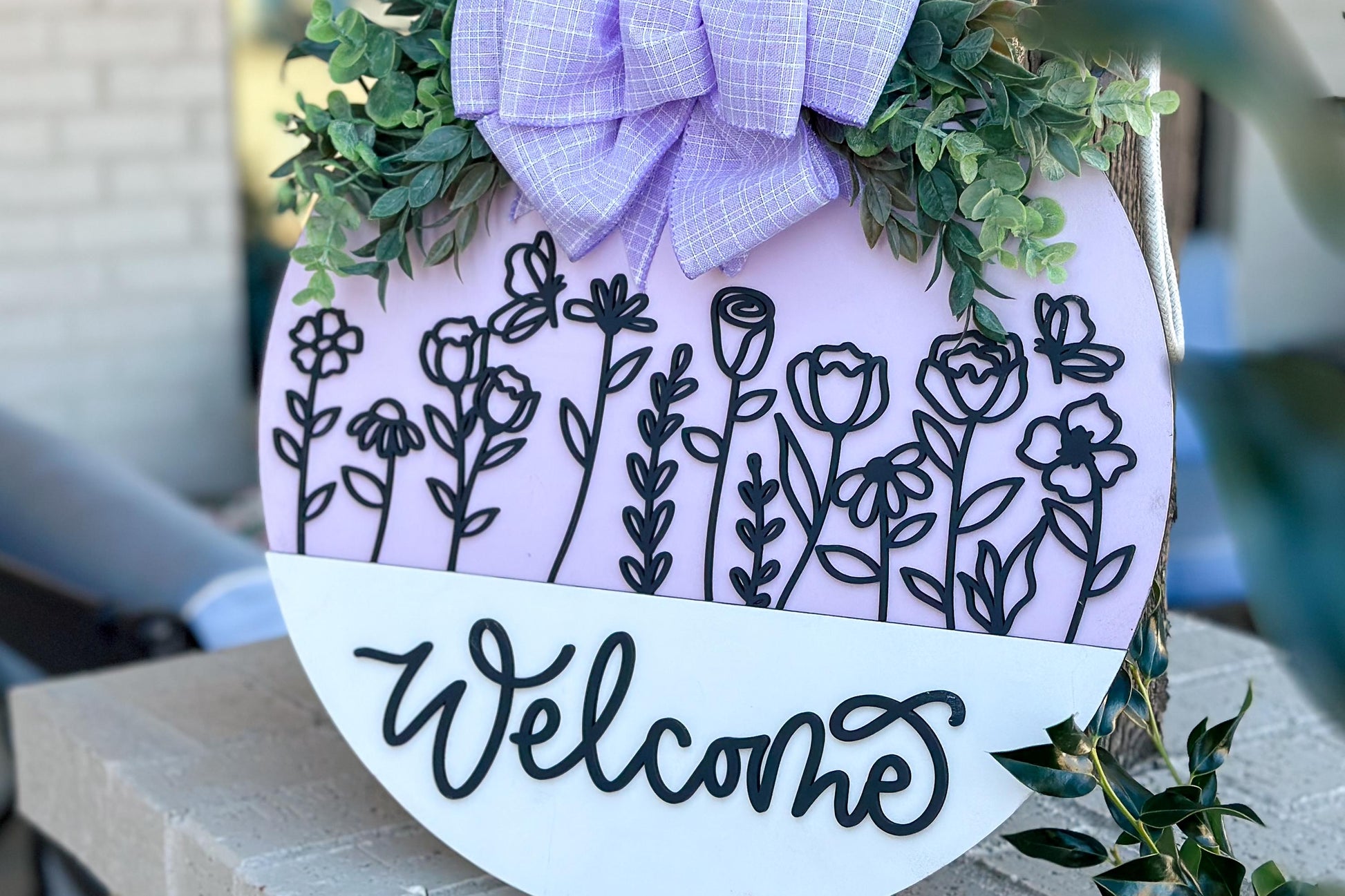 Hello Door Hanger SVG, Floral Laser Cut File, Round Sign Design, Glowforge SVG, Xtool, Farmhouse Welcome Decor, Floral Door Hanger, Daisy