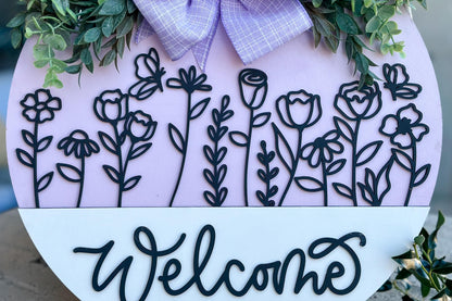 Hello Door Hanger SVG, Floral Laser Cut File, Round Sign Design, Glowforge SVG, Xtool, Farmhouse Welcome Decor, Floral Door Hanger, Daisy