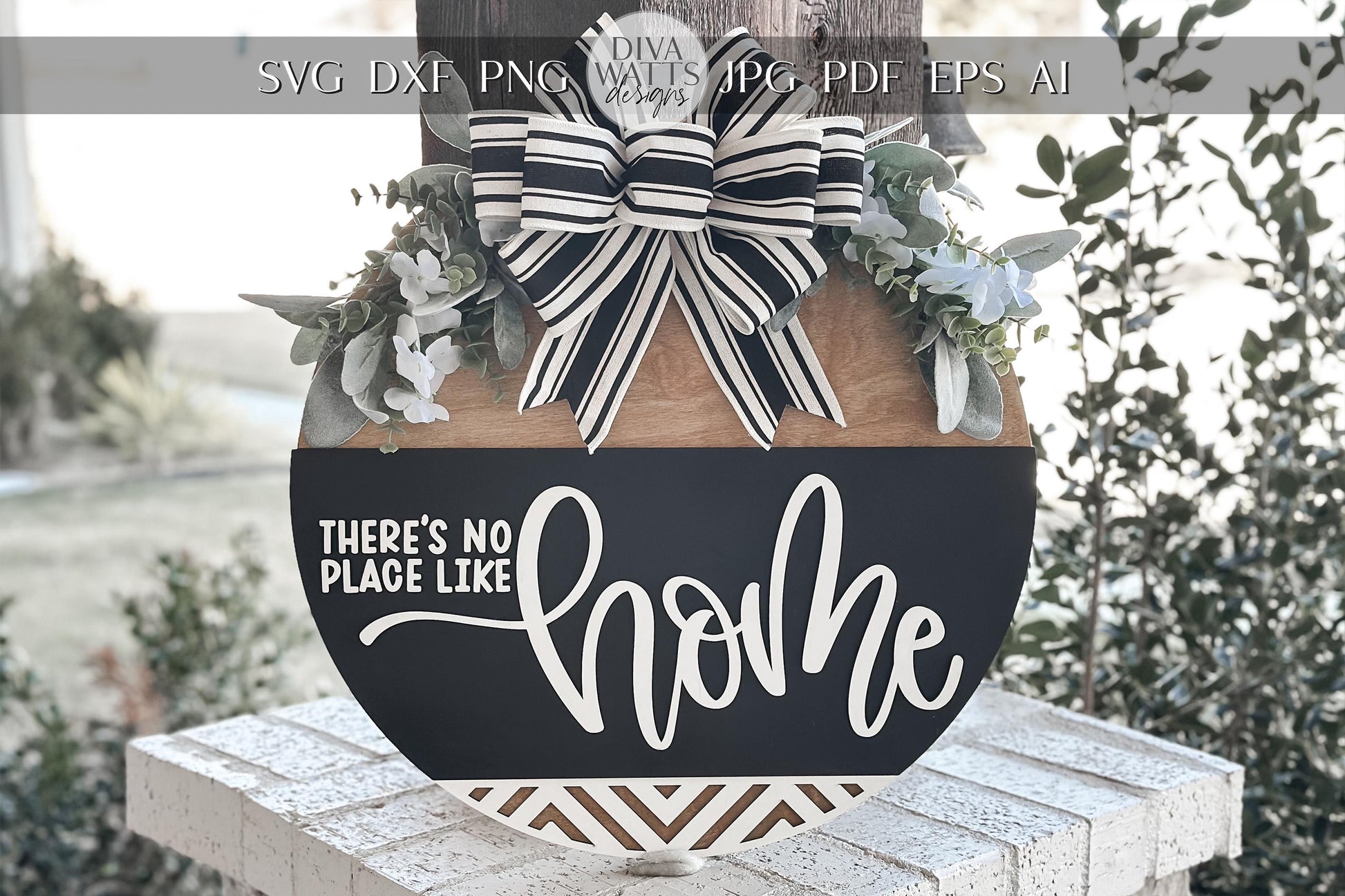 There’s No Place Like Home Round Door Hanger SVG – Laser Cut File for Wood Signs, DIY Home Decor Template, Glowforge | Geometric Door Hanger
