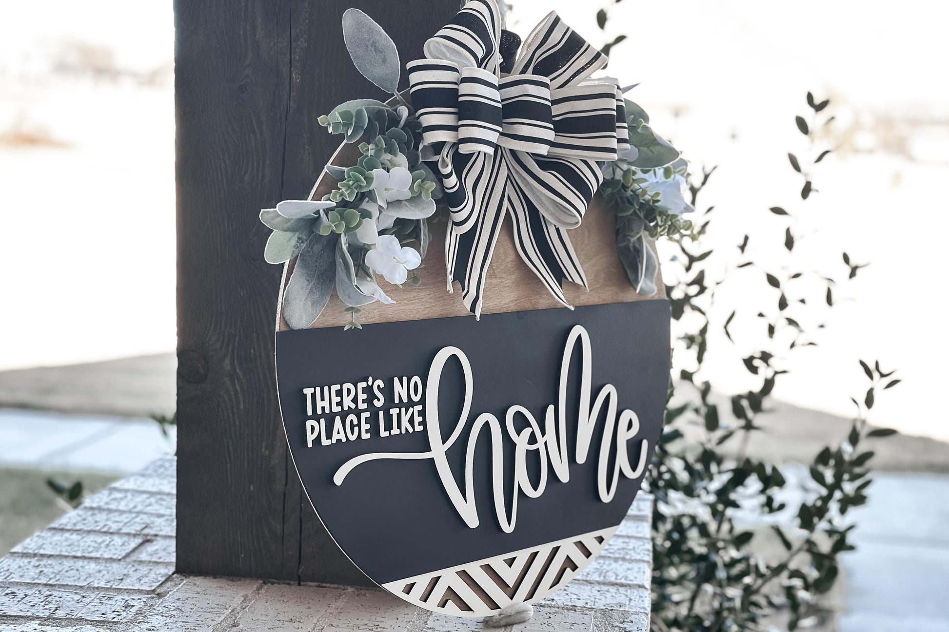 There’s No Place Like Home Round Door Hanger SVG – Laser Cut File for Wood Signs, DIY Home Decor Template, Glowforge | Geometric Door Hanger