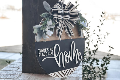 There’s No Place Like Home Round Door Hanger SVG – Laser Cut File for Wood Signs, DIY Home Decor Template, Glowforge | Geometric Door Hanger