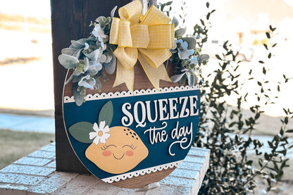 Squeeze the Day Lemon Round Door Hanger SVG – Laser Cut File for DIY Home Decor, Summer Lemonade Sign Template, Glowforge & Xtool Compatible