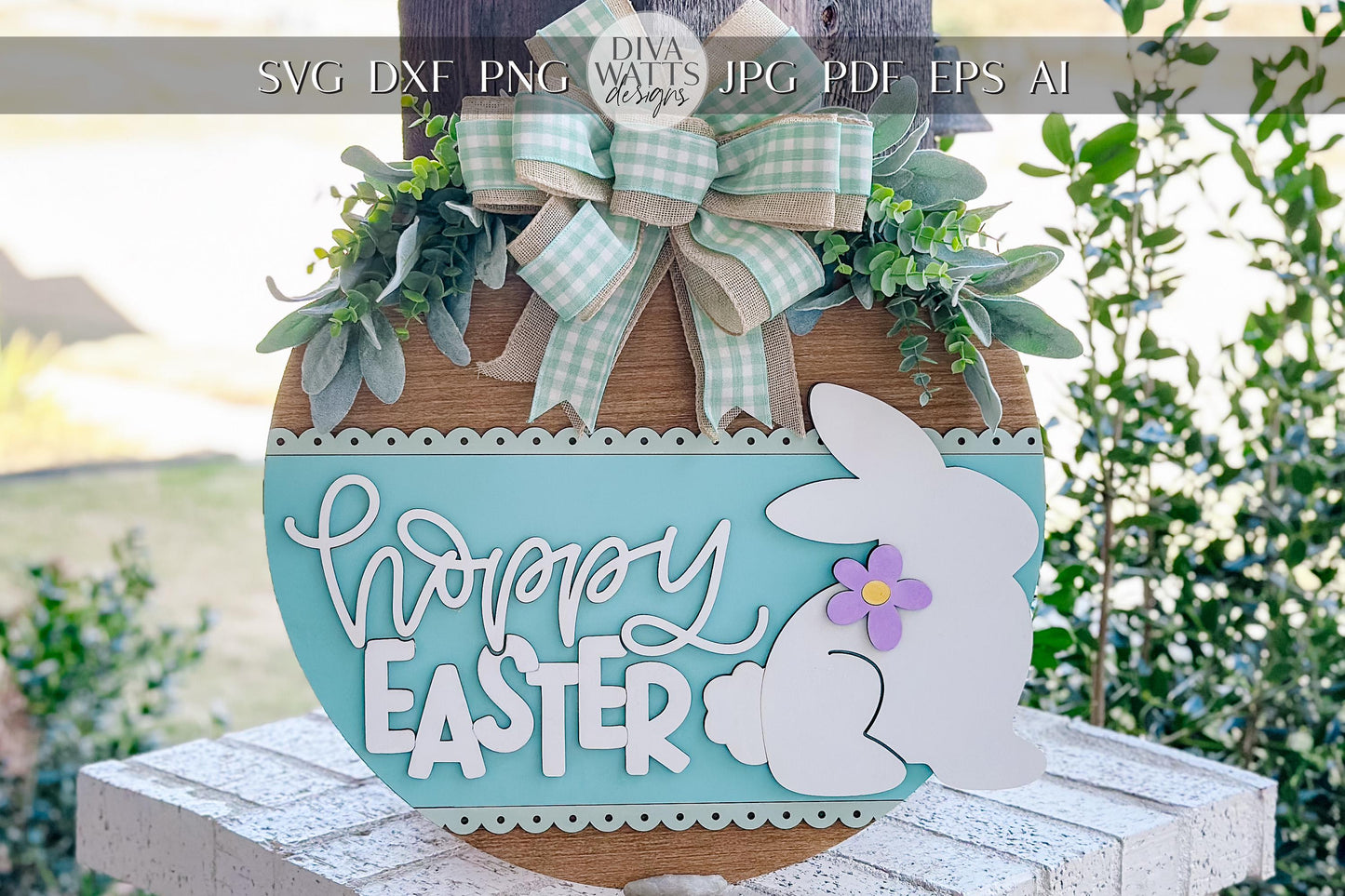 Hoppy Easter Bunny Door Hanger SVG – Round Laser Cut File for Spring Home Decor, DIY Easter Sign Template, Glowforge & Xtool Sign svg