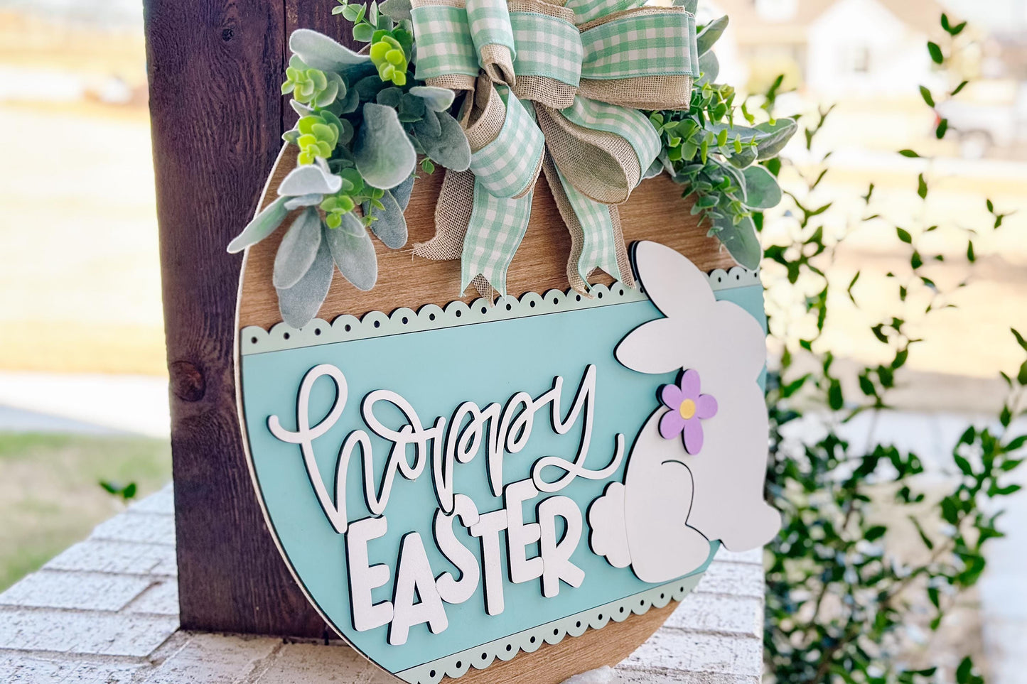 Hoppy Easter Bunny Door Hanger SVG – Round Laser Cut File for Spring Home Decor, DIY Easter Sign Template, Glowforge & Xtool Sign svg