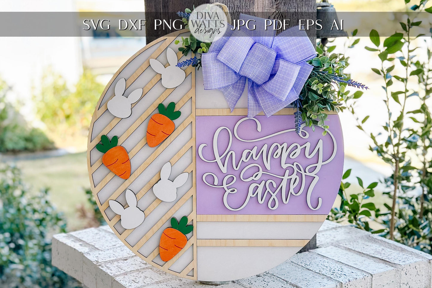 Happy Easter Bunny & Carrot Door Hanger SVG – Layered Round Laser Cut File for Spring Decor, DIY Easter Sign Template, Glowforge Xtool svg