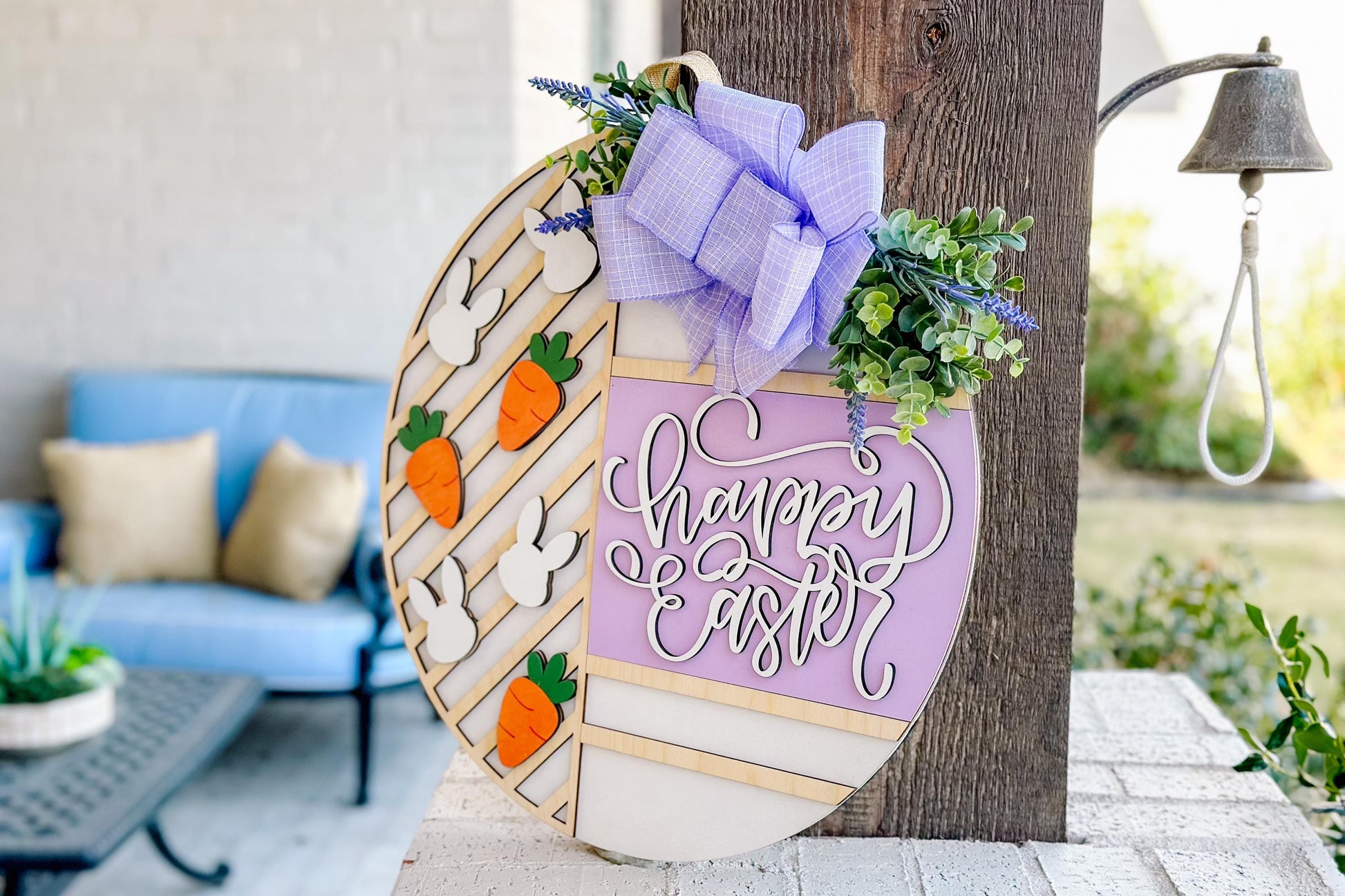 Happy Easter Bunny & Carrot Door Hanger SVG – Layered Round Laser Cut File for Spring Decor, DIY Easter Sign Template, Glowforge Xtool svg