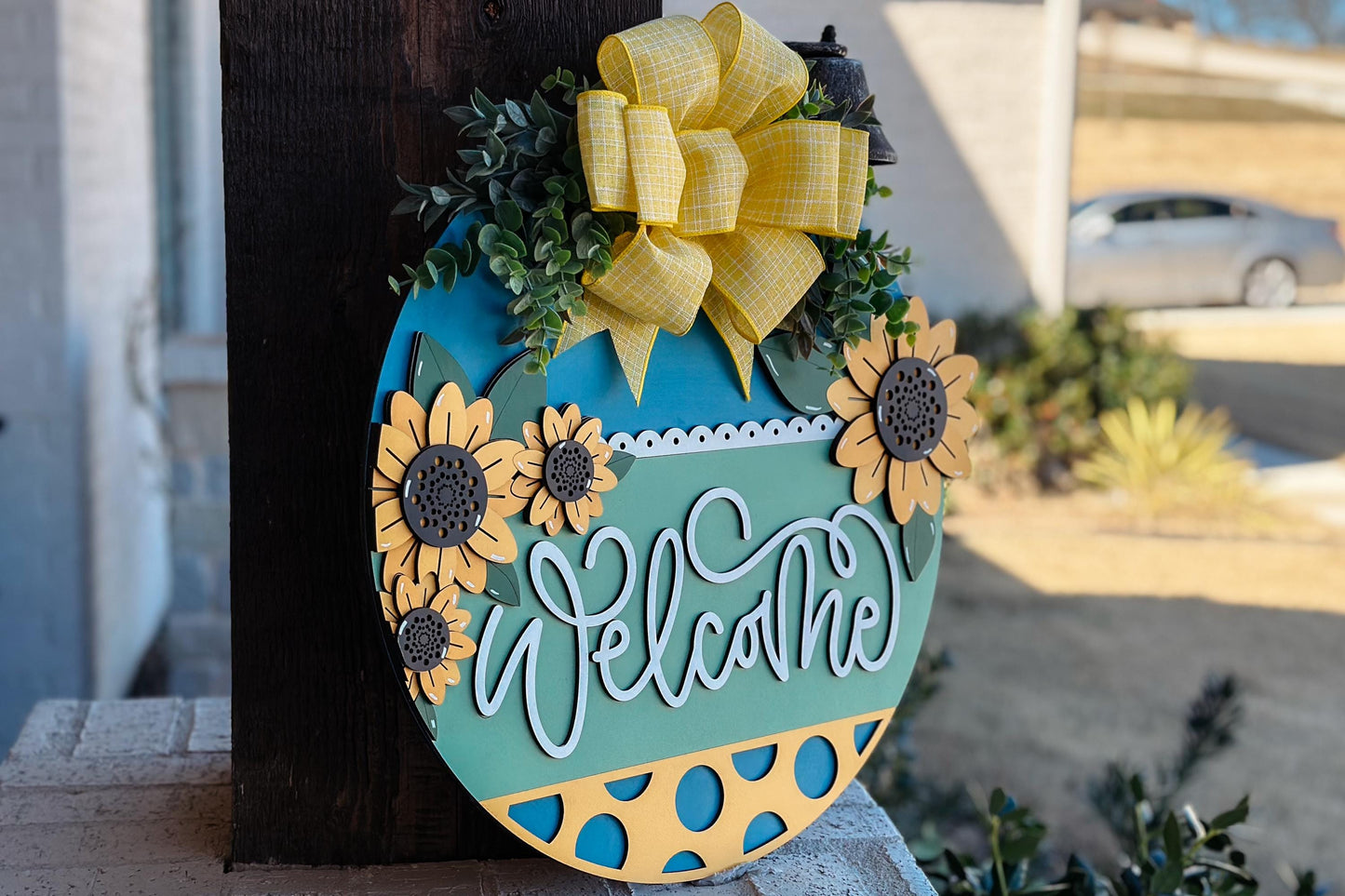 Welcome Door Hanger SVG, Geometric Laser Cut File, Round Door Sign Design, Glowforge SVG, Xtool, Farmhouse Welcome Decor