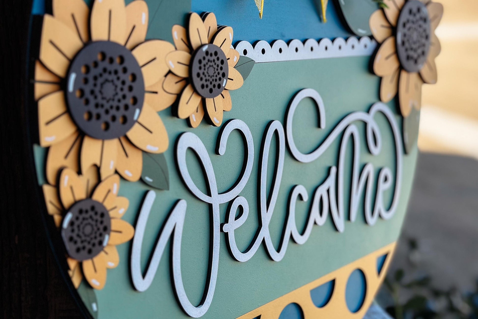 Welcome Door Hanger SVG, Geometric Laser Cut File, Round Door Sign Design, Glowforge SVG, Xtool, Farmhouse Welcome Decor