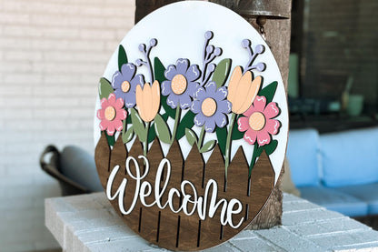 Hello Spring Door Hanger SVG, Floral Chick Laser Cut File, Round Sign Design, Glowforge SVG, Xtool, Farmhouse Spring Decor