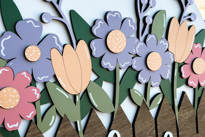 Hello Spring Door Hanger SVG, Floral Chick Laser Cut File, Round Sign Design, Glowforge SVG, Xtool, Farmhouse Spring Decor