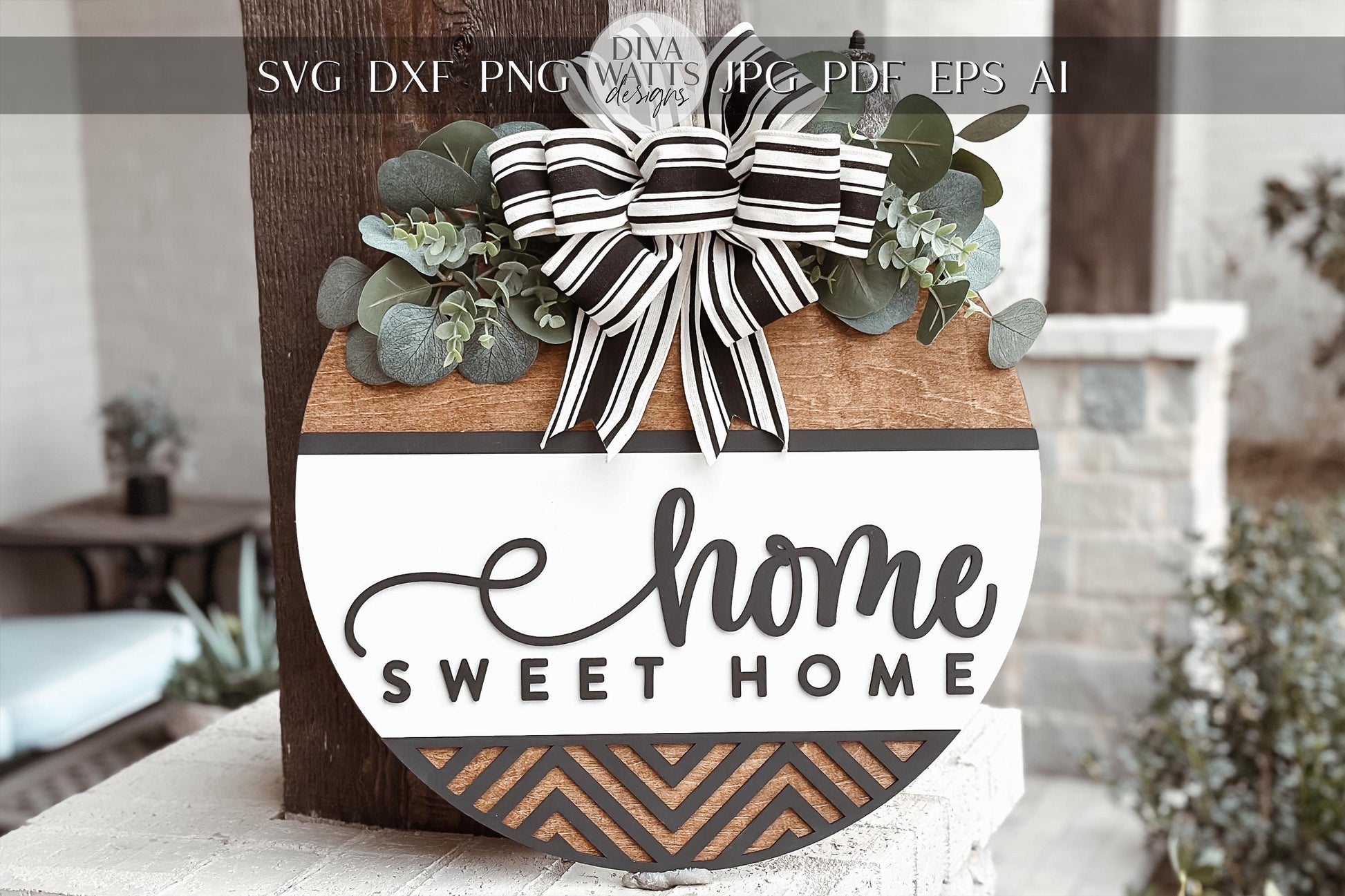 Home Sweet Home Round Door Hanger Laser Cut File SVG | Farmhouse Laser Decor | Glowforge Xtool File | Layered Home Sign SVG