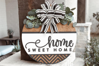 Home Sweet Home Round Door Hanger Laser Cut File SVG | Farmhouse Laser Decor | Glowforge Xtool File | Layered Home Sign SVG