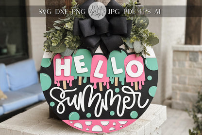 Hello Summer Popsicle Door Hanger Laser Cut File SVG | Layered Summer Sign | Glowforge Xtool File | Seasonal Laser Decor | Dripping Popsicle