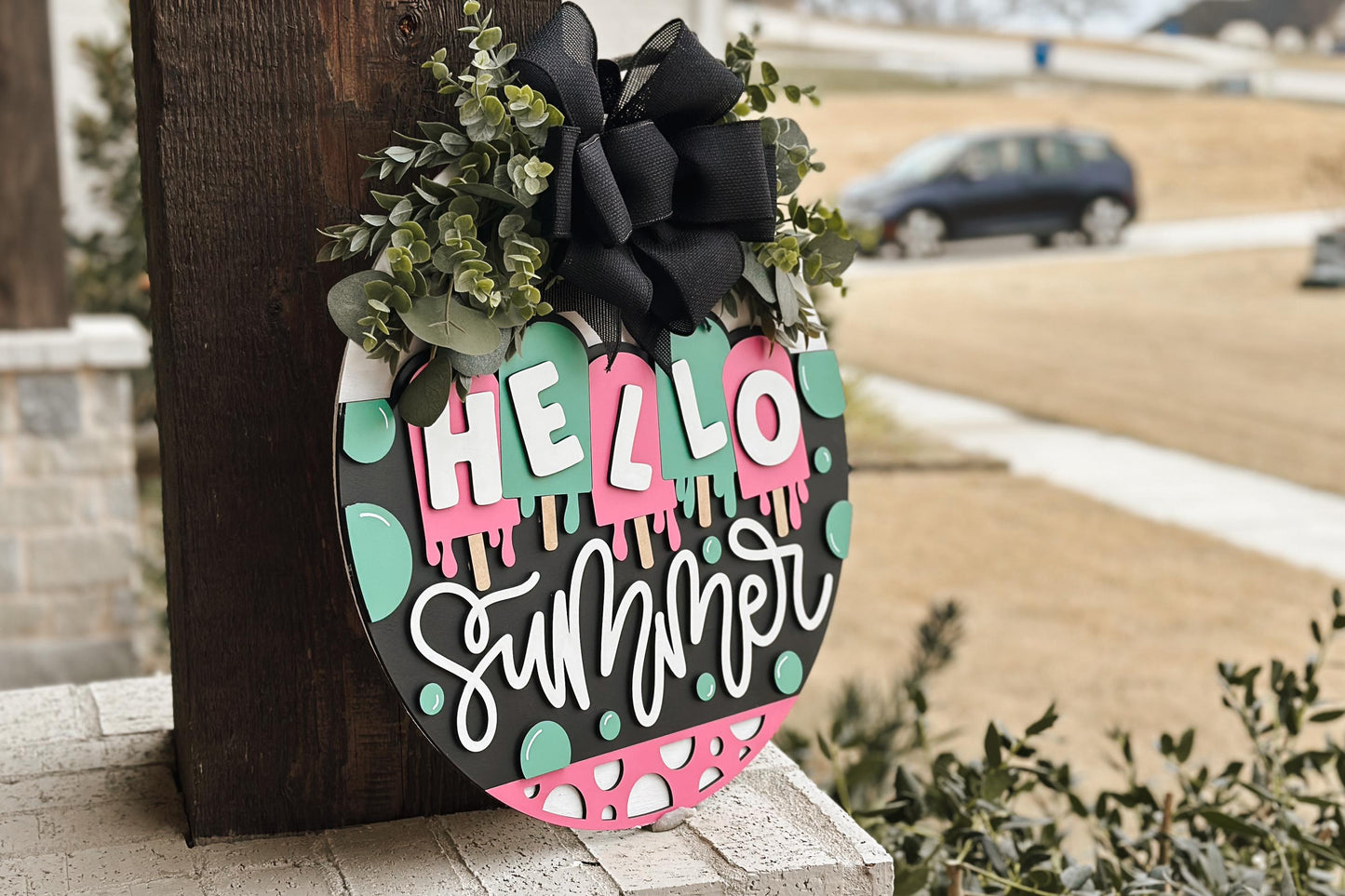 Hello Summer Popsicle Door Hanger Laser Cut File SVG | Layered Summer Sign | Glowforge Xtool File | Seasonal Laser Decor | Dripping Popsicle