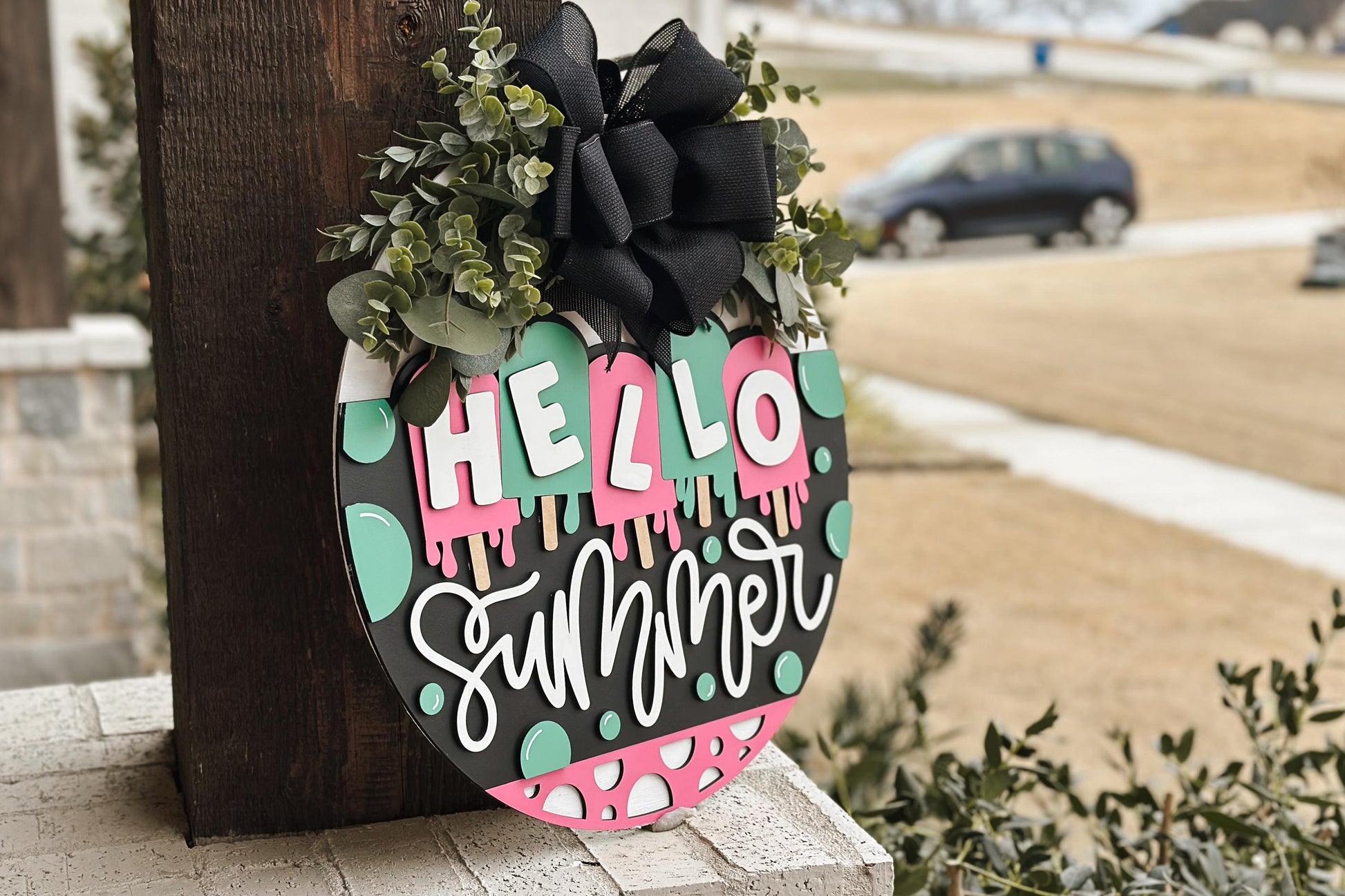 Hello Summer Popsicle Door Hanger Laser Cut File SVG | Layered Summer Sign | Glowforge Xtool File | Seasonal Laser Decor | Dripping Popsicle