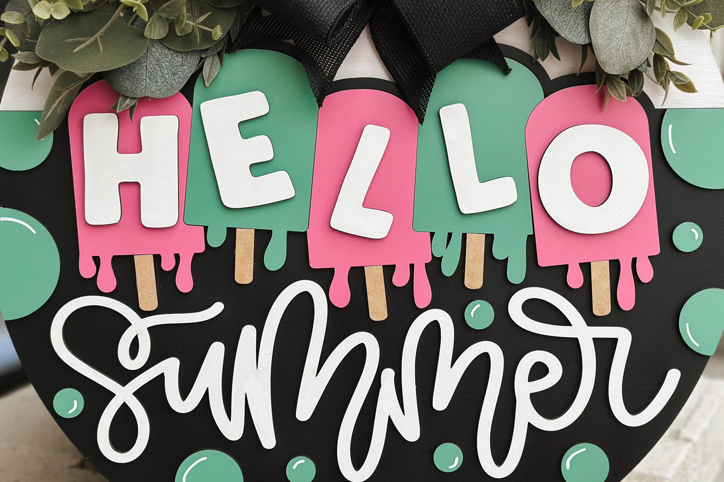 Hello Summer Popsicle Door Hanger Laser Cut File SVG | Layered Summer Sign | Glowforge Xtool File | Seasonal Laser Decor | Dripping Popsicle
