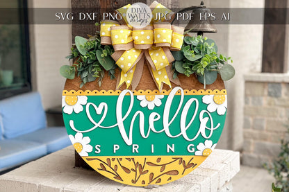 Hello Spring Door Hanger Laser Cut File SVG | Layered Floral Spring Sign | Glowforge Xtool File | Farmhouse Seasonal Decor | Spring Porch