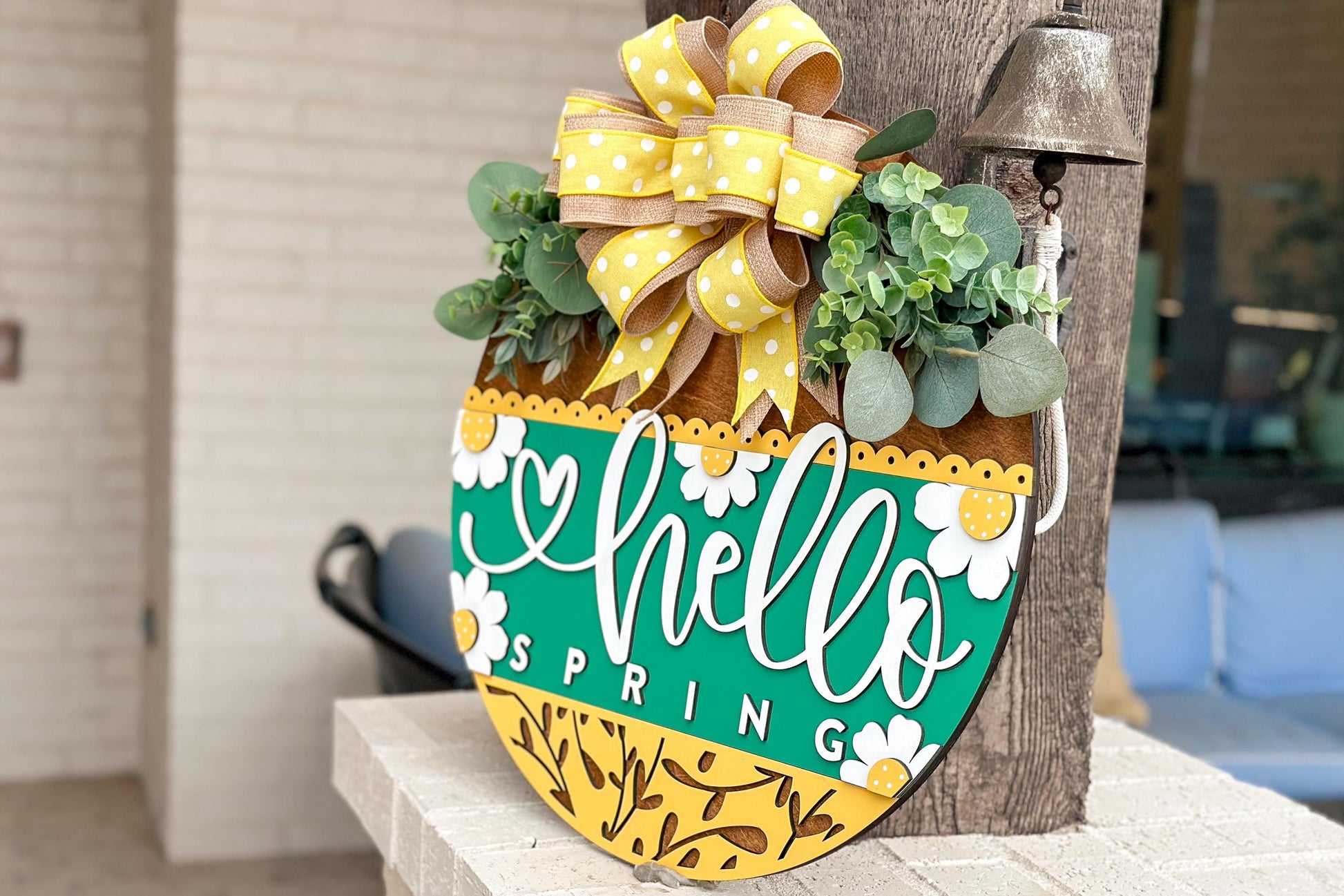 Hello Spring Door Hanger Laser Cut File SVG | Layered Floral Spring Sign | Glowforge Xtool File | Farmhouse Seasonal Decor | Spring Porch