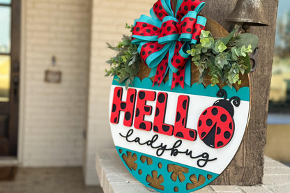 Hello Ladybug Door Hanger SVG File, Summer Laser Cut Design, Ladybug Layered Sign SVG, Glowforge Ready, Laser Cut Template