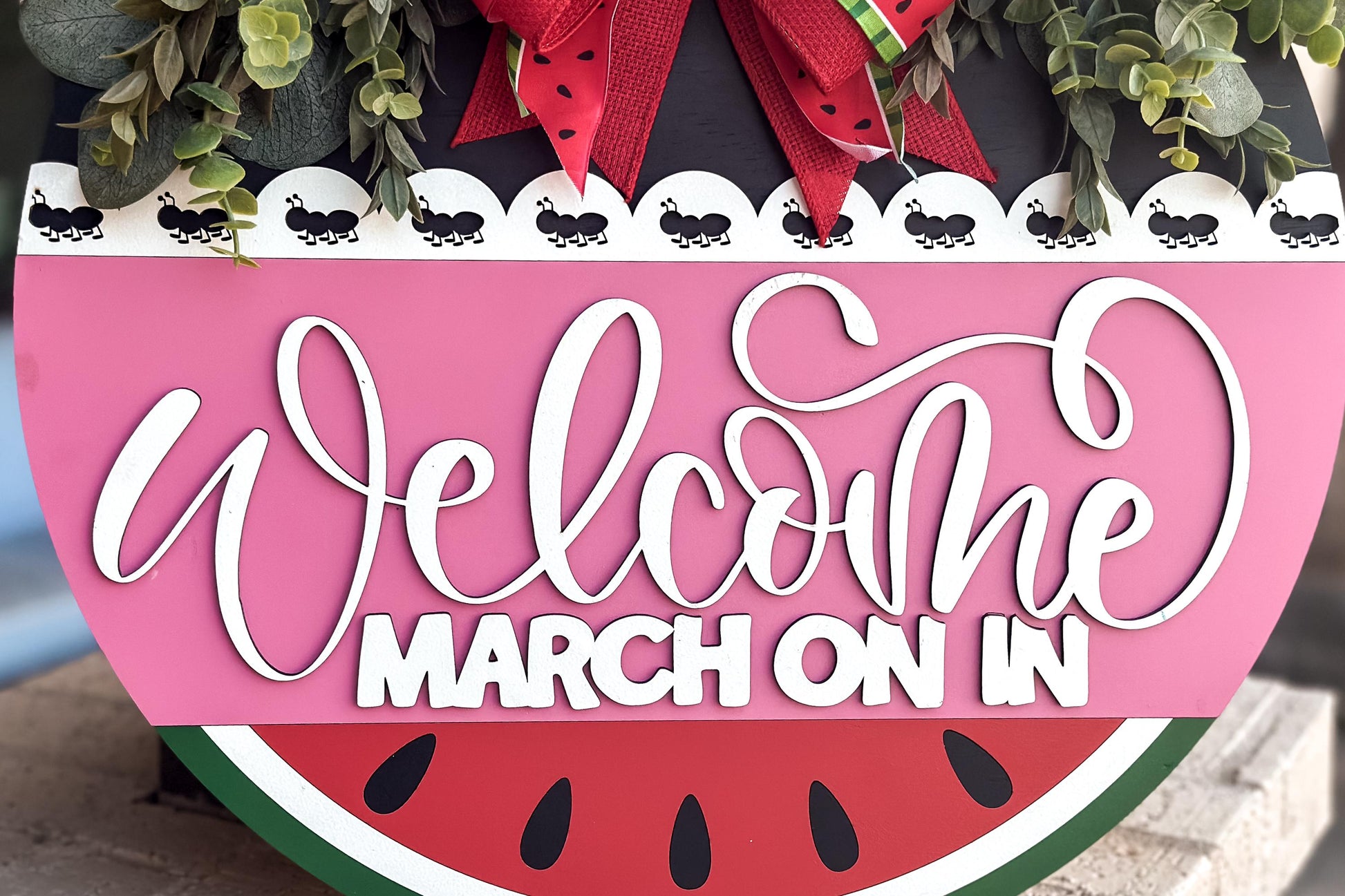 Welcome Watermelon Door Hanger SVG File, March On In Laser Cut Design, Summer Door Sign Template, Glowforge Ready | Summer Door Hanger