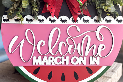 Welcome Watermelon Door Hanger SVG File, March On In Laser Cut Design, Summer Door Sign Template, Glowforge Ready | Summer Door Hanger