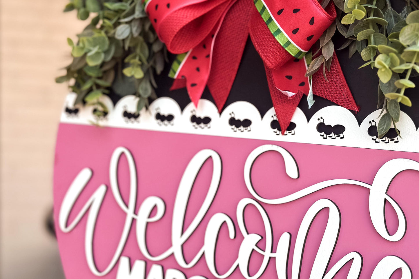 Welcome Watermelon Door Hanger SVG File, March On In Laser Cut Design, Summer Door Sign Template, Glowforge Ready | Summer Door Hanger