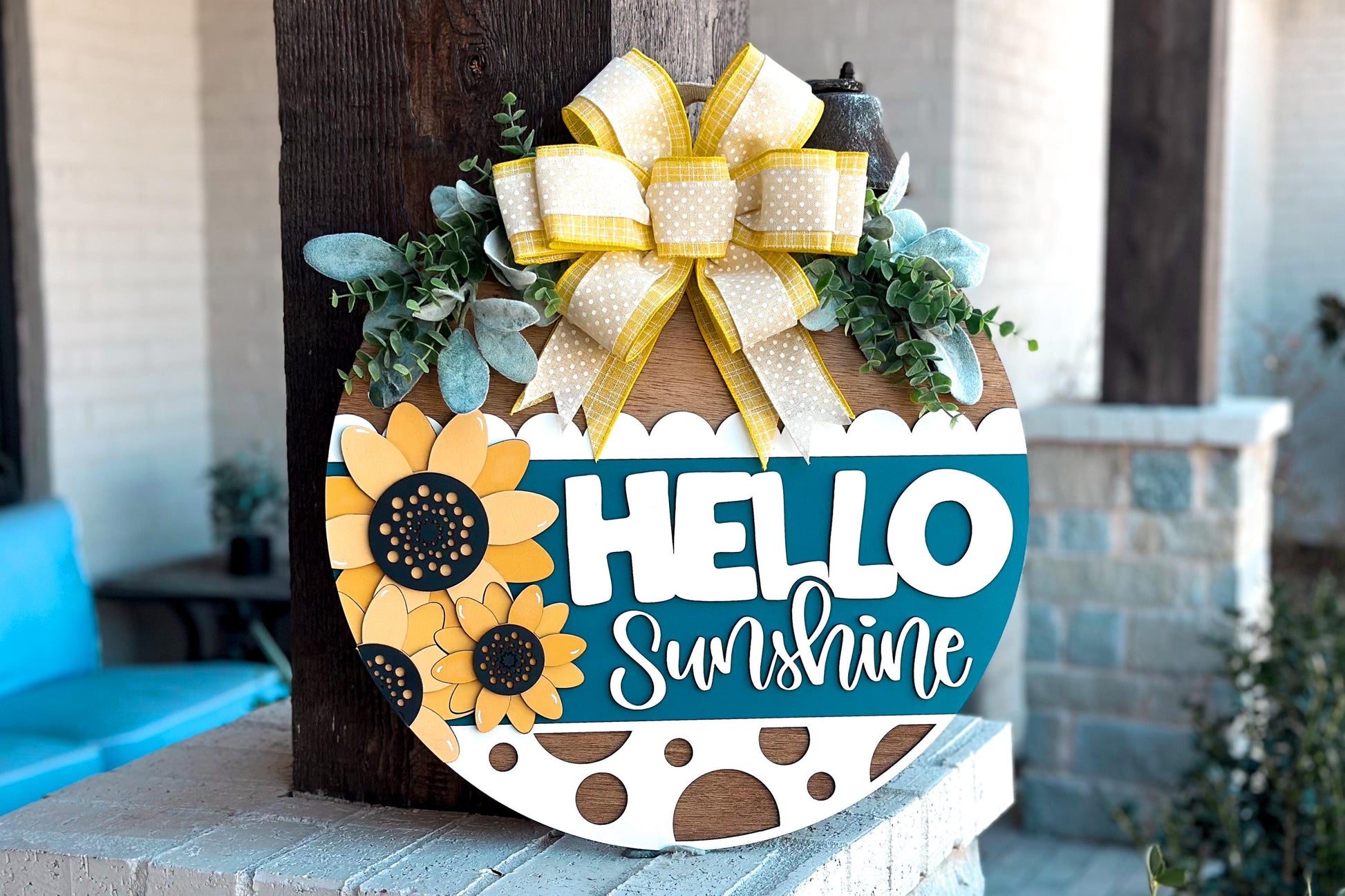 Hello Sunshine Door Hanger SVG, Sunflower Round Sign Laser Cut File, Farmhouse Porch Decor, Glowforge and Xtool SVG | Sunflower Decor