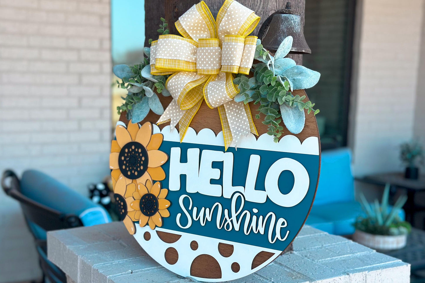 Hello Sunshine Door Hanger SVG, Sunflower Round Sign Laser Cut File, Farmhouse Porch Decor, Glowforge and Xtool SVG | Sunflower Decor