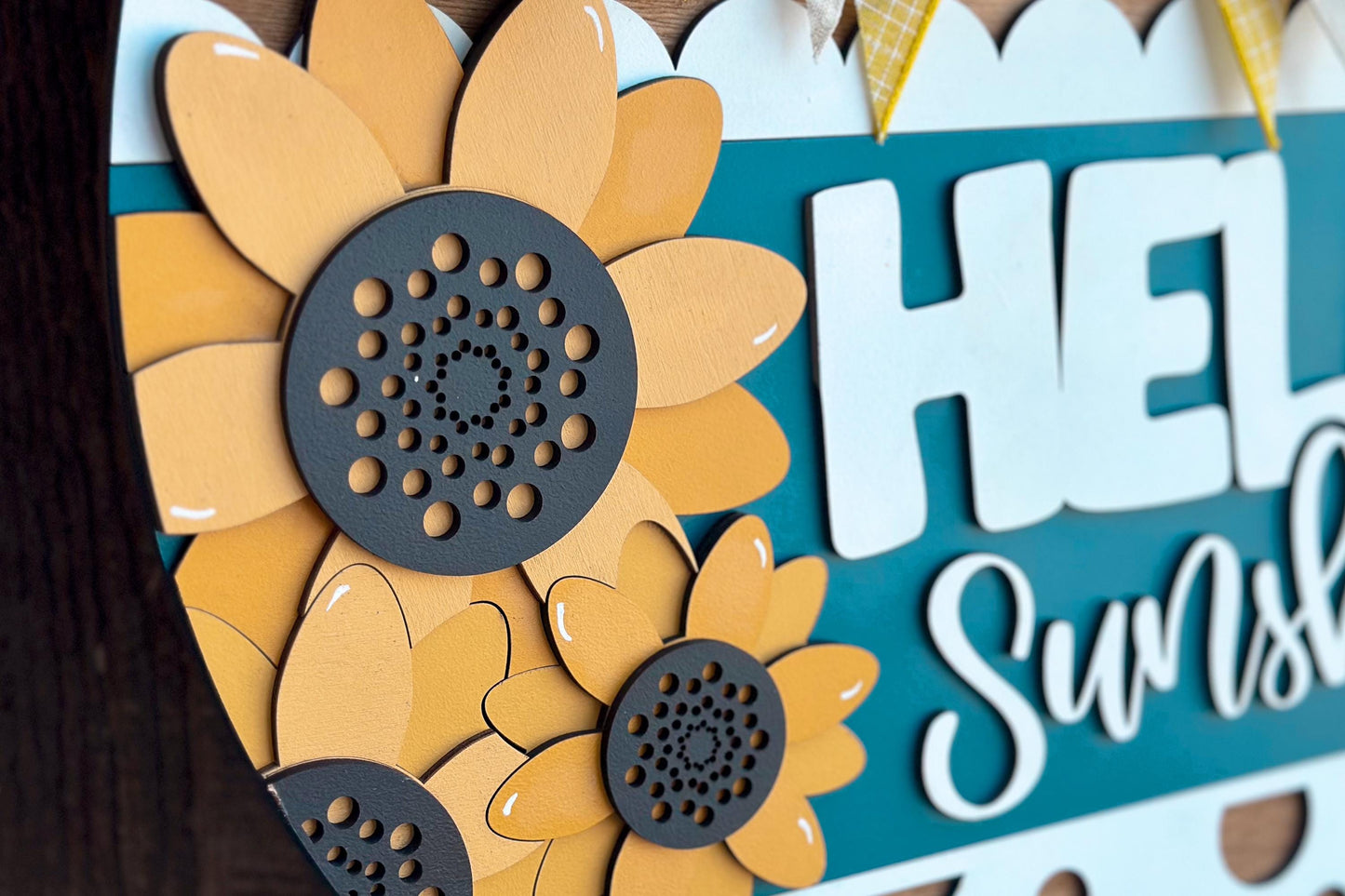 Hello Sunshine Door Hanger SVG, Sunflower Round Sign Laser Cut File, Farmhouse Porch Decor, Glowforge and Xtool SVG | Sunflower Decor