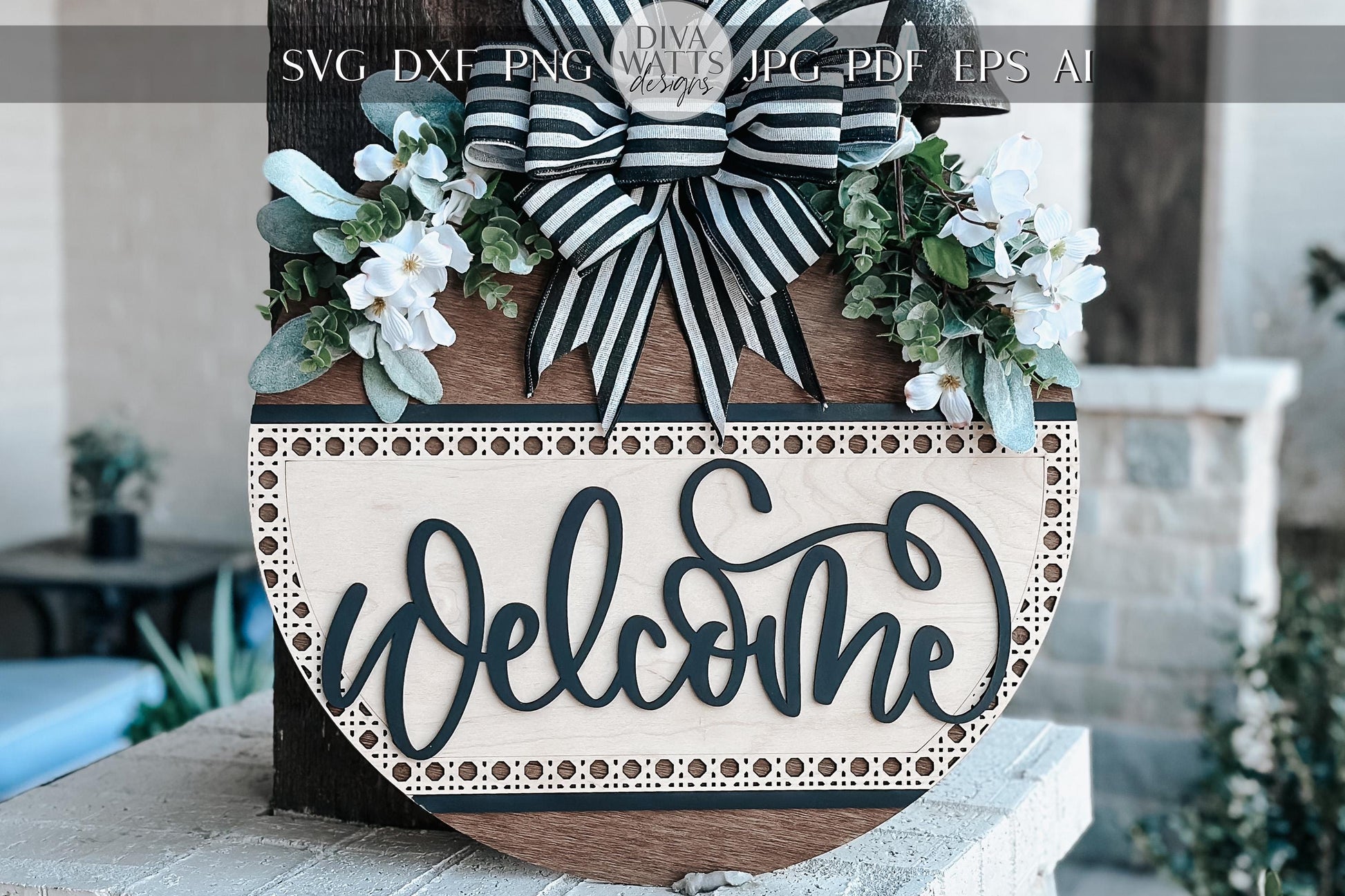 Welcome Sign SVG for Laser Cutting, Round Door Hanger File, Farmhouse Home Decor Design, Glowforge Ready, Floral Welcome Sign Laser SVG