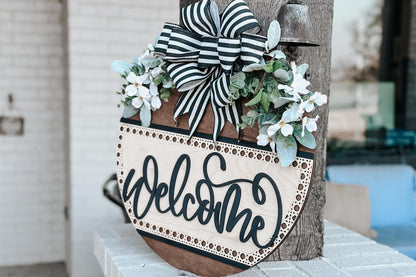 Welcome Sign SVG for Laser Cutting, Round Door Hanger File, Farmhouse Home Decor Design, Glowforge Ready, Floral Welcome Sign Laser SVG