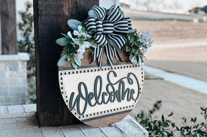 Welcome Sign SVG for Laser Cutting, Round Door Hanger File, Farmhouse Home Decor Design, Glowforge Ready, Floral Welcome Sign Laser SVG