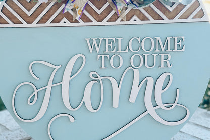Welcome To Our Home Round Door Hanger SVG, Modern Farmhouse Laser File, Layered Wood Sign Design for Glowforge and Xtool | Geometric Sign