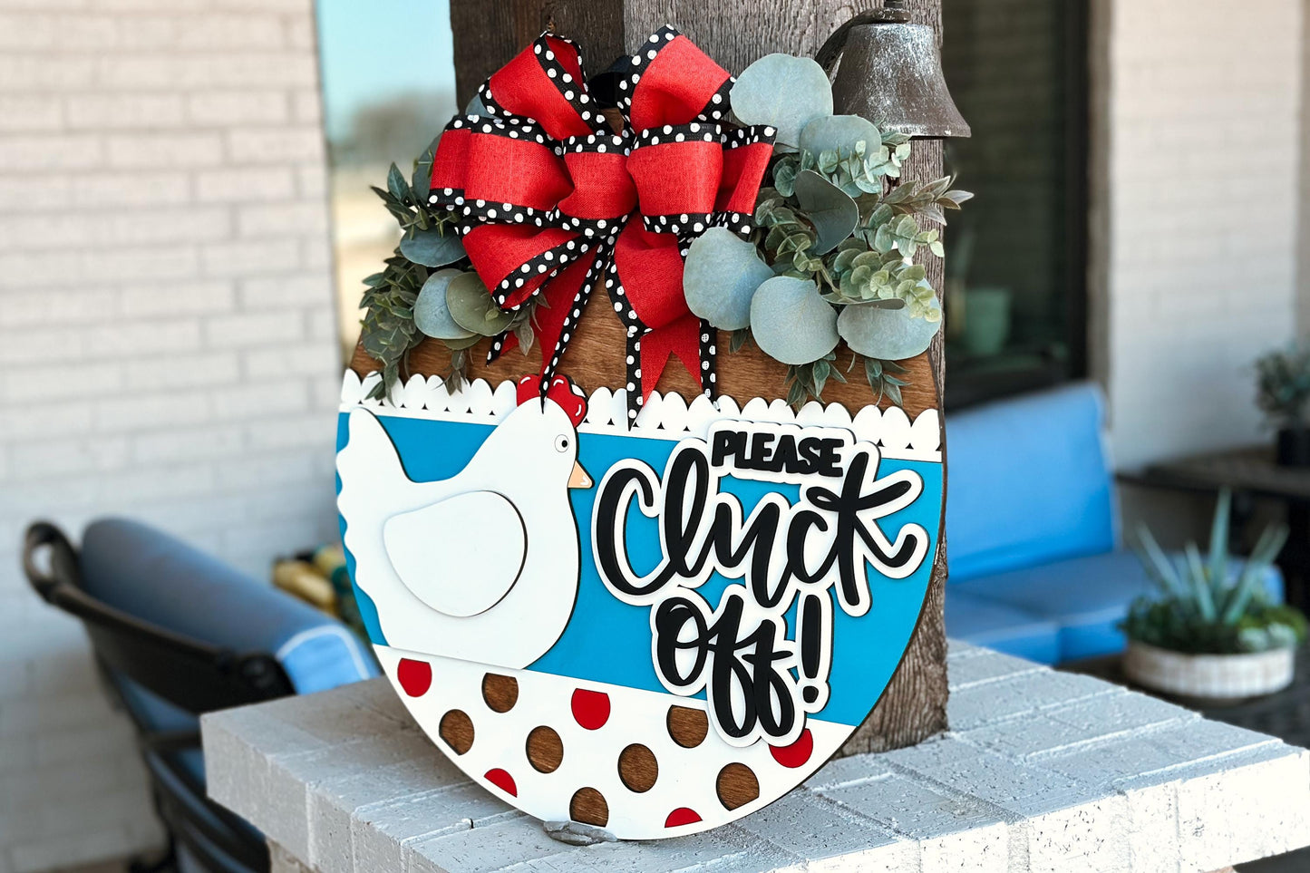 Please Cluck Off Chicken Door Hanger SVG, Funny Farmhouse Round Sign, Laser Cut File for Glowforge, Chicken Coop Sign, Farmhouse Decor