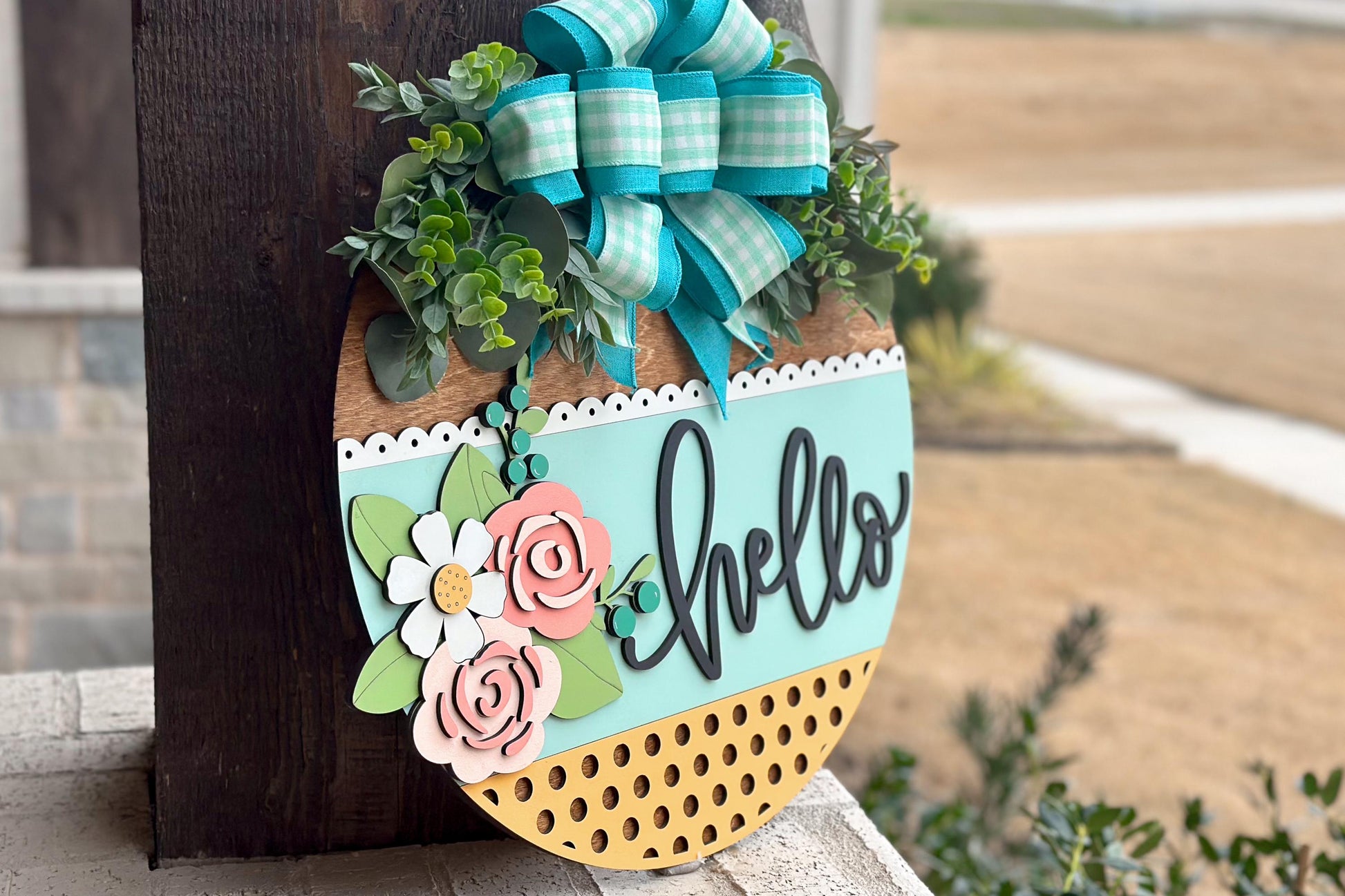 Floral Hello Door Hanger SVG Laser Cut File, Round Welcome Sign, Spring Floral Design, Glowforge and Xtool Compatible, DIY Laser File