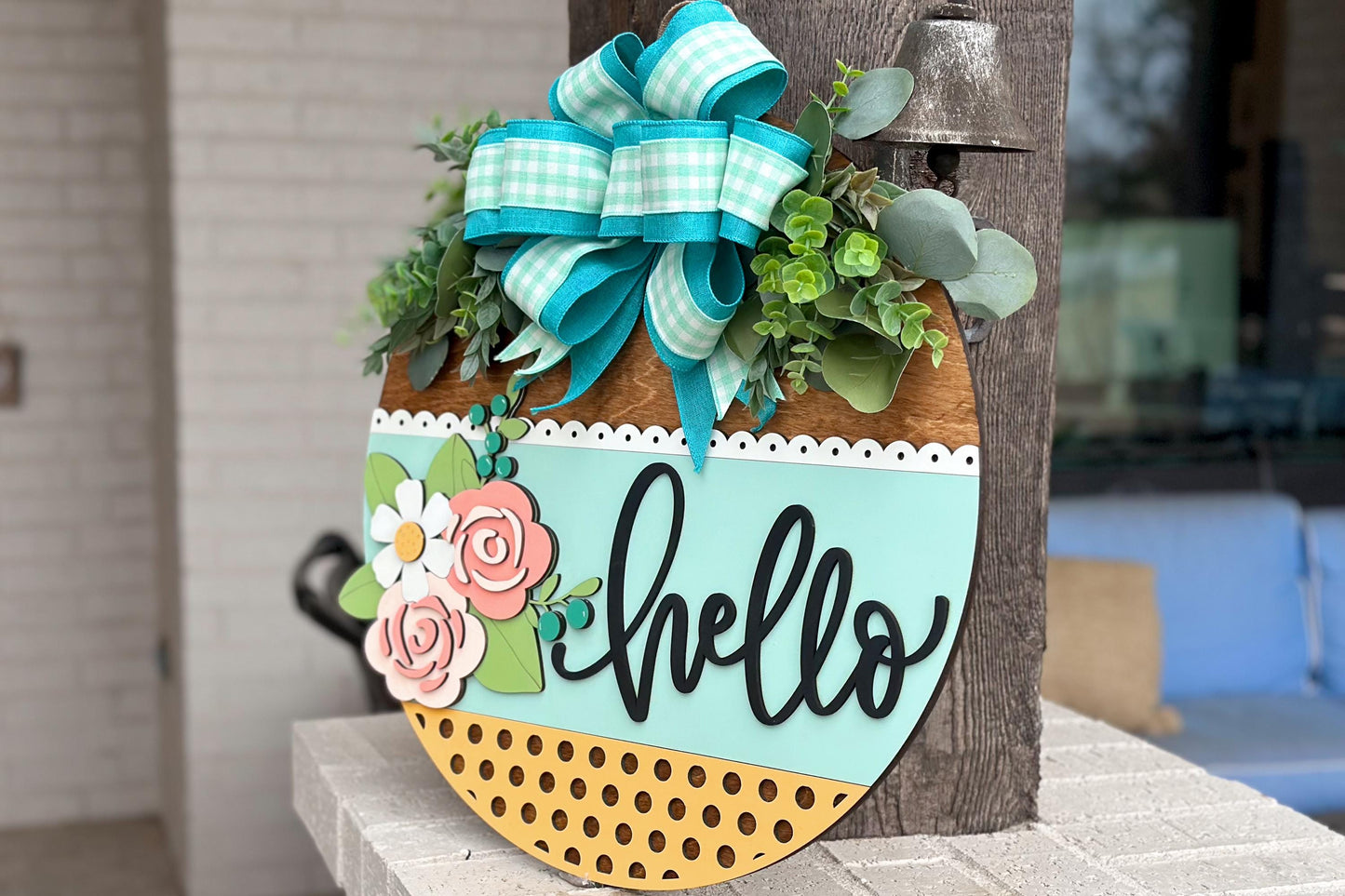 Floral Hello Door Hanger SVG Laser Cut File, Round Welcome Sign, Spring Floral Design, Glowforge and Xtool Compatible, DIY Laser File