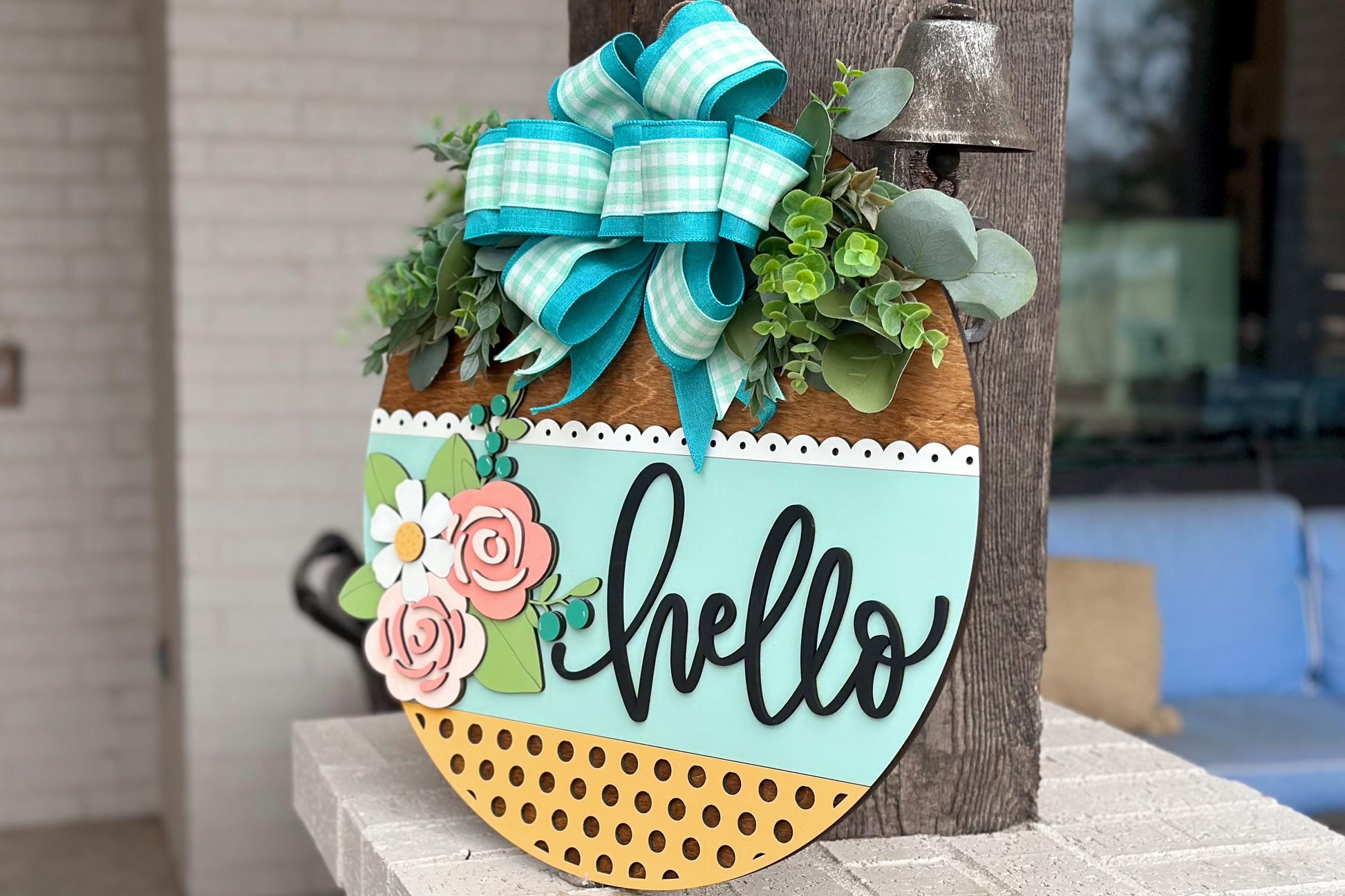 Floral Hello Door Hanger SVG Laser Cut File, Round Welcome Sign, Spring Floral Design, Glowforge and Xtool Compatible, DIY Laser File