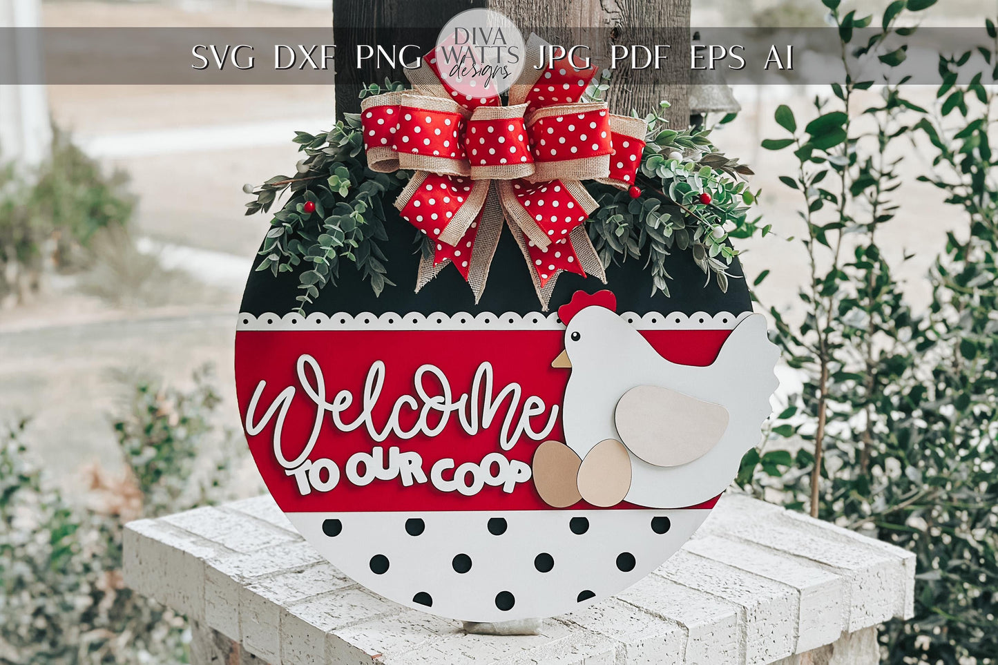 Welcome to Our Coop SVG, Chicken Door Hanger Laser File, Farmhouse Chicken Sign Design, Layered Laser SVG, Farm Decor Door Hanger
