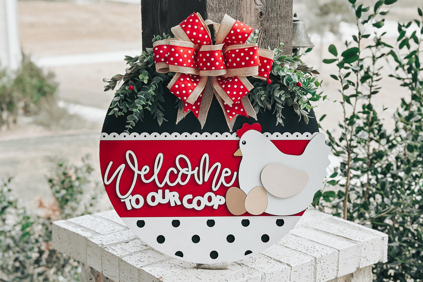 Welcome to Our Coop SVG, Chicken Door Hanger Laser File, Farmhouse Chicken Sign Design, Layered Laser SVG, Farm Decor Door Hanger