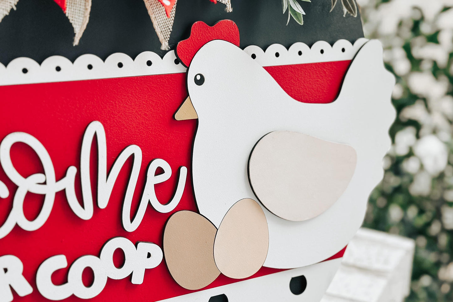 Welcome to Our Coop SVG, Chicken Door Hanger Laser File, Farmhouse Chicken Sign Design, Layered Laser SVG, Farm Decor Door Hanger