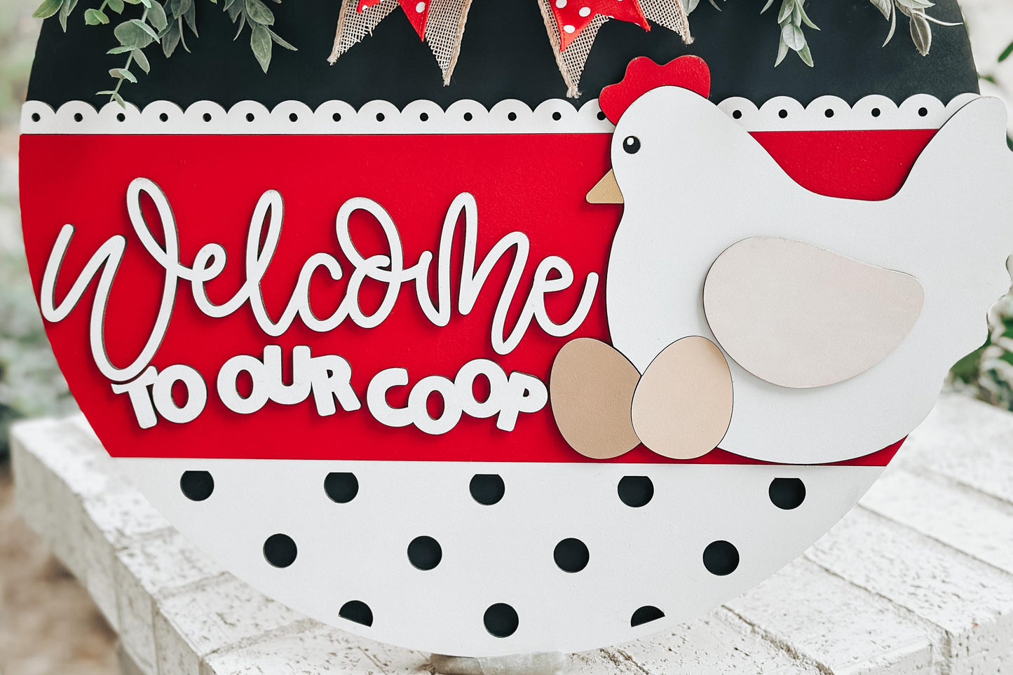 Welcome to Our Coop SVG, Chicken Door Hanger Laser File, Farmhouse Chicken Sign Design, Layered Laser SVG, Farm Decor Door Hanger