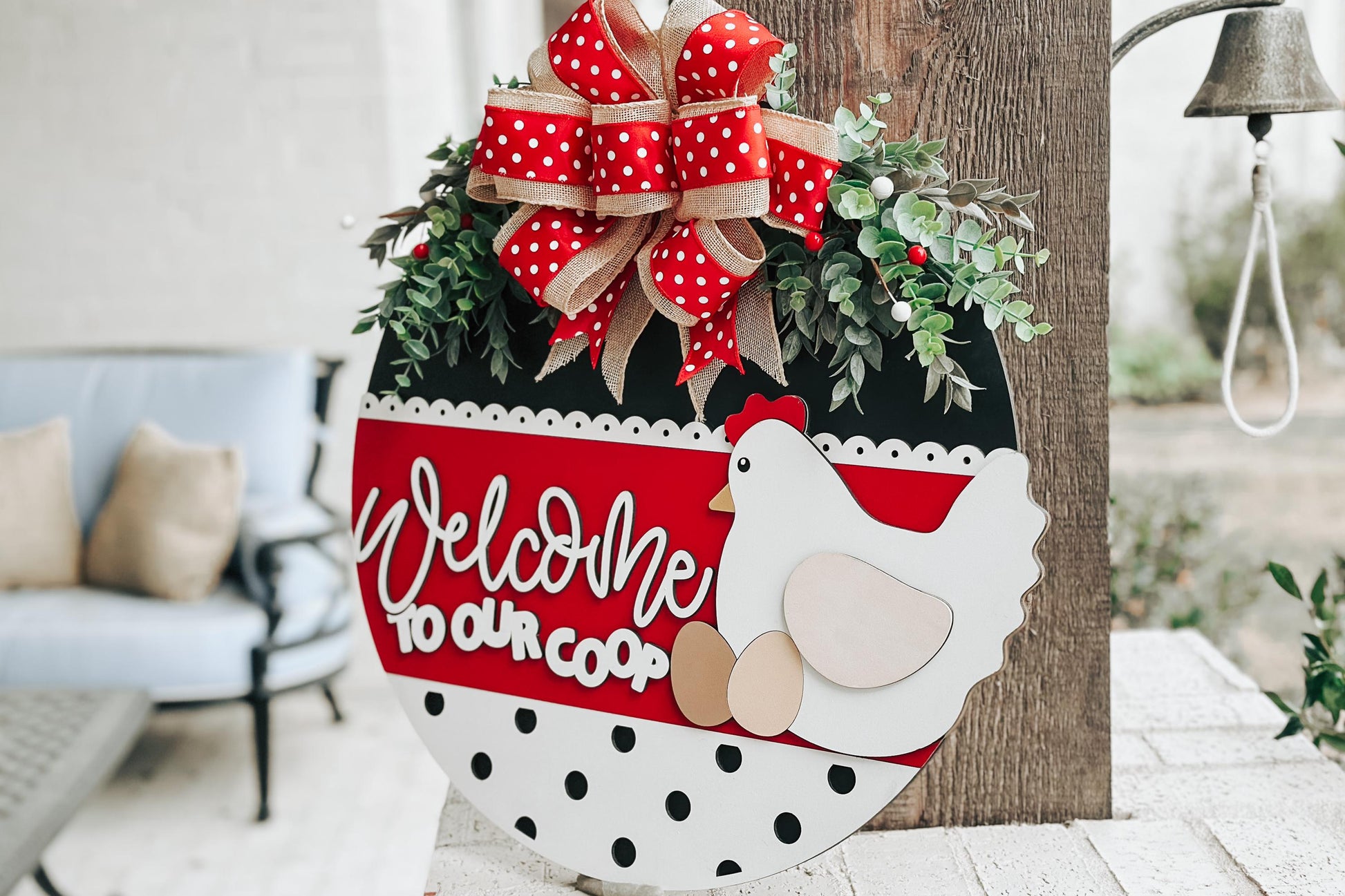 Welcome to Our Coop SVG, Chicken Door Hanger Laser File, Farmhouse Chicken Sign Design, Layered Laser SVG, Farm Decor Door Hanger