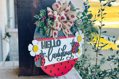 Hello Ladybug SVG, Ladybug Door Hanger Laser File, Spring Porch Decor, Layered Ladybug Sign Design, Glowforge Template, DIY Bug Decor