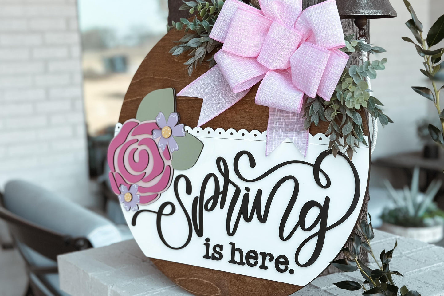 Spring Is Here Laser Cut File, Round Door Hanger SVG, Floral Rose Design, Glowforge SVG, Xtool, Farmhouse Spring Decor
